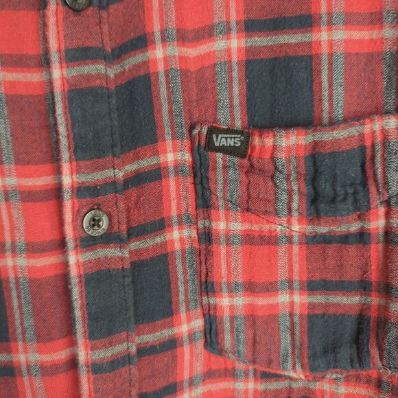 Vans Men's Red and Gray Plaid 100% Cotton Gauzy Button Down Shirt XL Grunge Y2K - Picture 5 of 9